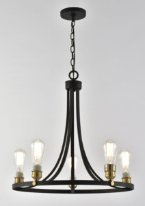 Lustre annulaire noir à 5 lumières E26, luminaire suspendu à cadre ouvert <span class=keywords><strong>pour</strong></span> îlot de <span class=keywords><strong>cuisine</strong></span>, entrée, bureau à domicile - Product Image 2