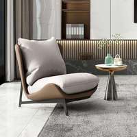 Modernes Luxus-Design, Echtes Leder und Stoff, Einzelsofa, Gemütlicher Kaffee-Stuhl, Set, Wohnzimmermöbel.