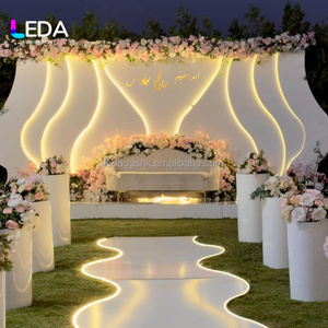 LEDA Luxury Modern White Acrylic Wedding Backdrop LED Light Wave Shape Design Customizable Size for Wedding Reception <b>Engagement</b> - Product Image 1
