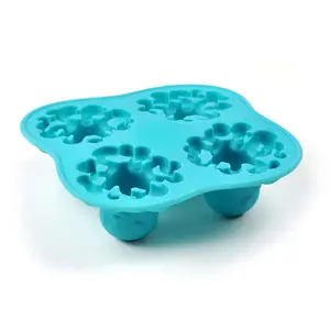 4 Raster blau 3D-Oktopus-Eisform Sommer Küche manueller Eismühle Kunststoff Tpr großer Eisblockform