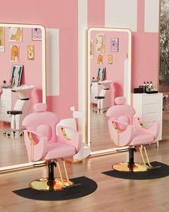 Sedia salone rosa con specchio parrucchiere e sedia Styling per saloni di bellezza sedie da barbiere e altri mobili da salone - Product Image 1