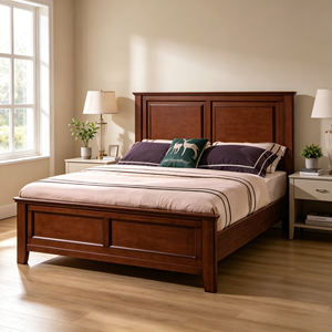 Traditional Mahogany <b>Queen</b> <b>Size</b> Storage <b>Bed</b> <b>Frame</b> with Panel Design Wood Construction - Product Image 3