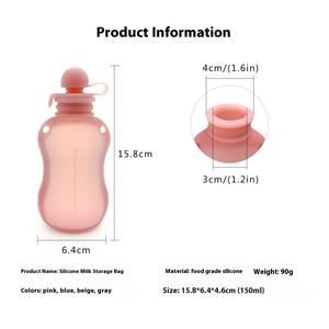 Bolsa de almacenamiento de <span class=keywords><strong>leche</strong></span> <span class=keywords><strong>materna</strong></span> de silicona de 150ml sin BPA, mantenimiento fresco y reutilizable, especial <span class=keywords><strong>para</strong></span> almacenamiento congelado de puré de pasta de <span class=keywords><strong>arroz</strong></span> - Product Image 2