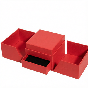 Boîte cadeau pour bijoux avec double couvercle rabattable et tiroir coulissant, rangement pour bagues, colliers, boucles d'oreilles, solution d'emballage personnalisée disponible - Product Image 1