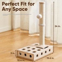 Jouet interactif pour chat en bois massif, avec circuit de billes sur pied, griffoir vertical et boîte de jeu labyrinthe