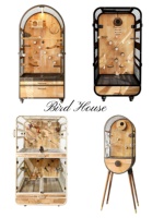 Cage à oiseaux de style villa pour grands perroquets, construction en fer et bois, usage domestique de luxe, design peu encombrant avec verre transparent anti-éclaboussures