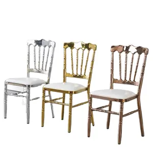 Tiffany Stacked Metal Gold Wedding Chairs with Cushion Versatile Living Room Hospital Park Villa Mall Workshop Supermarket Entry