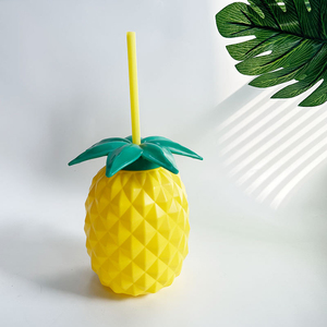 Bouteille d'eau en plastique de 500 ml avec paille, nouveauté, pour boire du jus, gobelets de fête colorés en forme d'ananas - Product Image 2