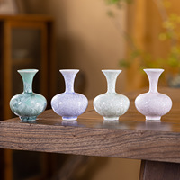Mini vase en cristal de style chinois fait à la main, glaçure colorée rose, arrangement floral, ornement en céramique pour la décoration de table
