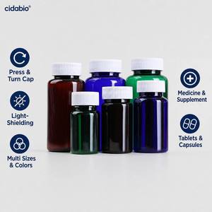 Flacon en plastique ambré pour pilules avec bouchon sécurité enfant, opaque, pour compléments alimentaires, rechargeable, flacon échantillon - Product Image 1