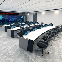 Console de surveillance et de contrôle en acier et bois de 600 mm de large, sur mesure, pour salle de contrôle et centre commercial