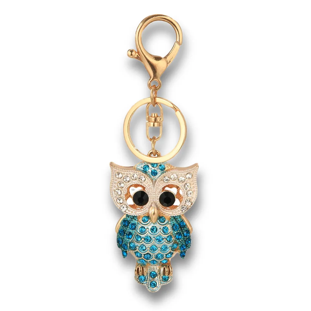 The new hot creative bag pendant with diamond cartoon owl metal key chain manufacturers wholesale small gifts