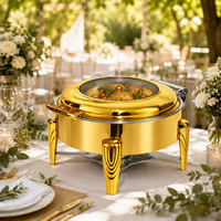 Plats de service professionnels en acier inoxydable, design doré de luxe, chauffe-plats avec couvercle visible pour mariages et hôtels