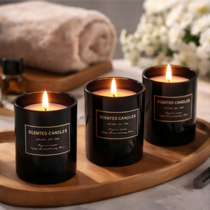 Ensemble de 3 bougies parfumées en cire de soja dans des pots en verre, idéal pour un cadeau, une rendez-vous galant, une célébration ou la maison - Product Image 3