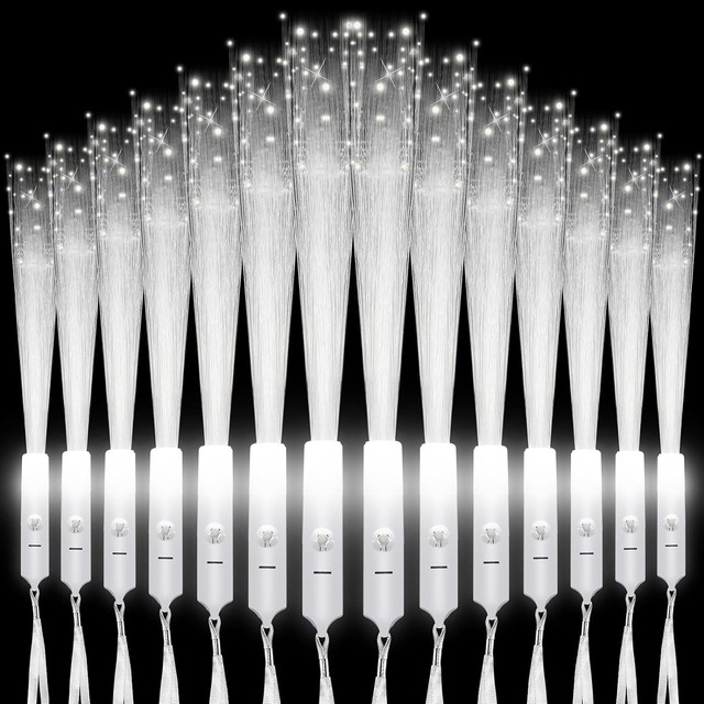 Glow Fiber Optic Wand LED Light up Fiber Optic Stick 3 Modes White Glow Stick for Wedding Birthday Party Bridal Shower