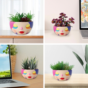 Résine personnalisée abstrait coloré visage jardinière unique <span class=keywords><strong>arc</strong></span>-<span class=keywords><strong>en</strong></span>-<span class=keywords><strong>ciel</strong></span> succulente tête jardinière Art abstrait Pot de fleur pour la décoration intérieure - Product Image 5