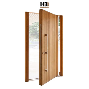 Puerta Pivotante de Madera Sólida Precolgada con Diseño de Líneas Verticales para Entrada Exterior de Villa Moderna, en Roble Rojo Americano, con Aislamiento Acústico y Prevención de Incendios - Product Image 3