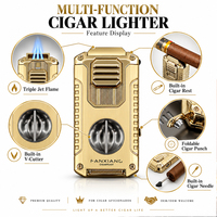 Briquet à cigares multifonctionnel moderne en métal, coupe-cigares intégré, double torche à 3 jets, accessoires de voyage de luxe pour affaires
