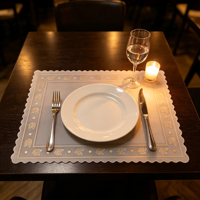 Napperon rectangulaire en papier semi-transparent imprimé feuilles dorées festonnées, absorbant l'huile alimentaire, pour table de desserts occidentaux