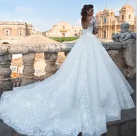 Luxus Langarm Slim Fit Braut Lange Schwanz Hochzeit Kleid