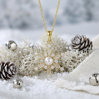 Pendentif Breloque ZG Vintage Flocon de Neige Hiver Perle d'Eau Douce Pierre Précieuse Laiton Bijou de Fête Festif