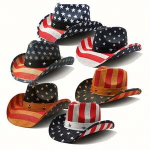 Sombrero de Vaquero Unisex de Paja con Diseño de Bandera Americana, Ala Moldeable, Transpirable y Cómodo para Viajes y Pesca - Product Image 3
