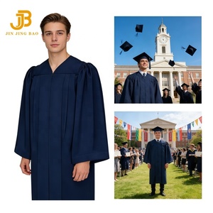 Toga y Birrete de Graduación de Lujo en Tela Mate de Poliéster Azul Marino para Escuela, con Impresión Personalizada y Bordado de LOGO, Túnica de Licenciatura - Product Image 2