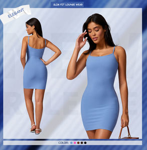 <span class=keywords><strong>Robe</strong></span> courte en coton côtelé à motif uni, douce, décontractée, style cami, pour le fitness, coupe ajustée, solution pour tous les types de corps - Product Image 2