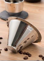 Filtre à café réutilisable en acier inoxydable 304, double couche 300 mailles, filtre conique fin pour cafetière, design moderne et minimaliste