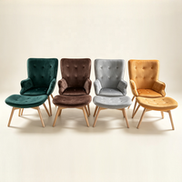 Fauteuil de luxe en velours à dossier haut, capitonné, avec ottoman, pour salon, chambre ou hôtel