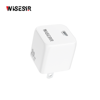 Chargeur rapide USB-C WISESIR 20W PD 3.0 GaN OTP/OVP, design ultra compact et léger, adaptateur secteur AC100-240V, idéal pour les voyages