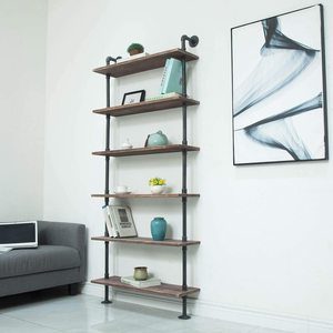 Pipe Shelves Rustic Wood Ladder <strong>Bookshelf</strong> <strong>Wall</strong> Mounted Shelf for Living Room Decor and Storage 32in 6 Layers Ladder <strong>Bookshelf</strong> - Product Image 4