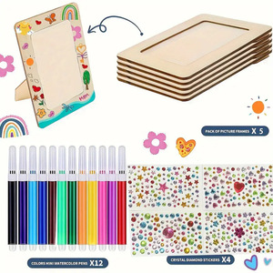 Picture <strong>Frame</strong> Painting Craft Kit <strong>DIY</strong> Wooden Photo <strong>Frames</strong> with Stand Painting Tools Set <strong>Eva</strong> Stickers for Kids Craft and Decorate - Product Image 3