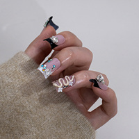 Faux ongles à presser faits main, courts, noirs, motif Serpent Français et Canard, de luxe, haute qualité, avec étoiles en diamant, couvrance totale, en acrylique, pré-conçus, 10