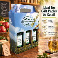 Support de boissons en carton imprimé pour trois bouteilles avec poignée intégrée, fenêtre de présentation et emballage en gros pour les marques de cidre