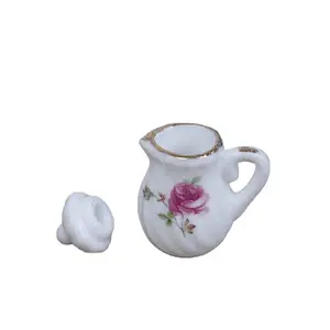 Casa de bonecas, utensílios de cozinha, louça, acessórios para bonecas, 15 peças 1/12, rosa, flor de porcelana, xícaras de chá de cerâmica