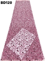 Tissu en dentelle brodée de perles et de sequins à prix de gros pour robe de soirée, idéal pour les mariages arabes et les robes de soirée du Moyen-Orient