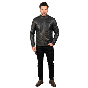 Veste de moto pour homme en cuir véritable, style vintage, séchage rapide, pour le printemps et l'automne - Product Image 1