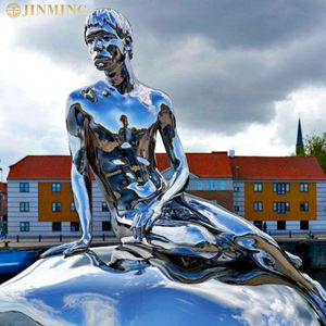 Tác phẩm điêu khắc hình kim loại được đánh bóng gương ngoài trời, tượng Nàng Tiên Cá và đồ trang trí điêu khắc nàng tiên cá bằng thép không gỉ tùy chỉnh - Product Image 1