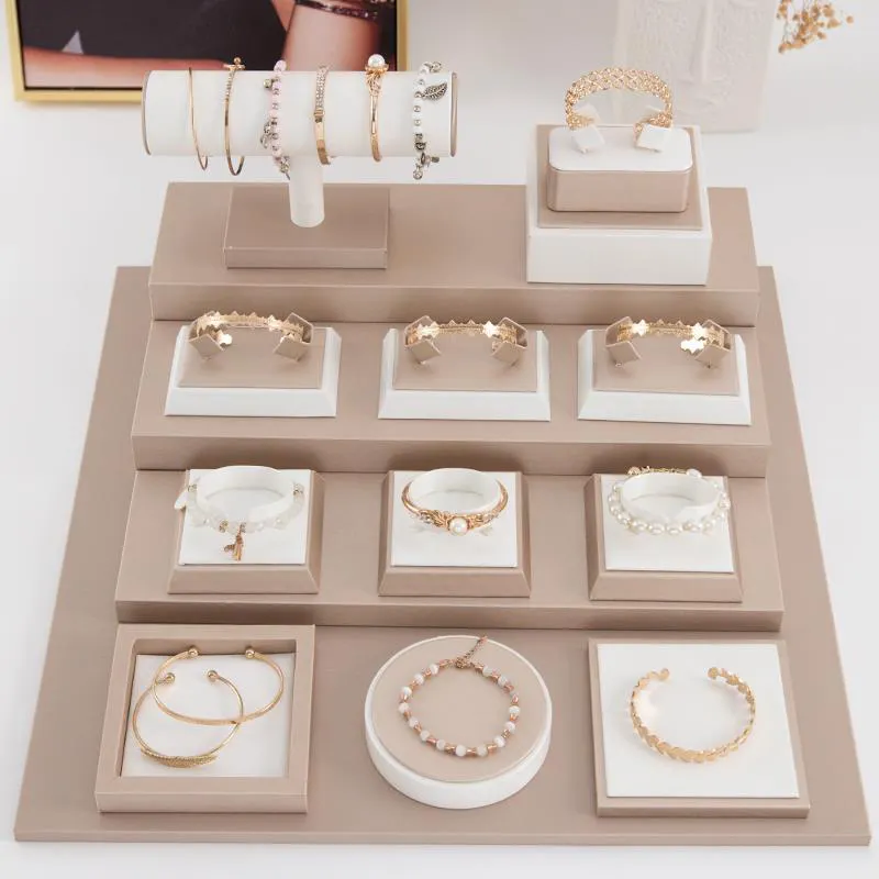 Luxury Jewelry Store Window Display Props PU Leather Bracelet Display Tray Jewelry Storage Display Stand