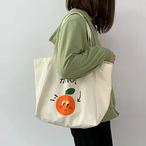 Nieuwe Mode Vrouwen Grote Canvas Katoenen Handtas Dames Schouder Crossbody Tassen Op Maat Bedrukt Logo Canvas Draagtas