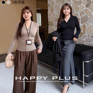 Suéter de Punto Acanalado con Cuello en V para Mujer, Marca Runqi, Corte Ajustado, Grosor Medio, Antipilling, Color Sólido, Otoño-Invierno - Product Image 2