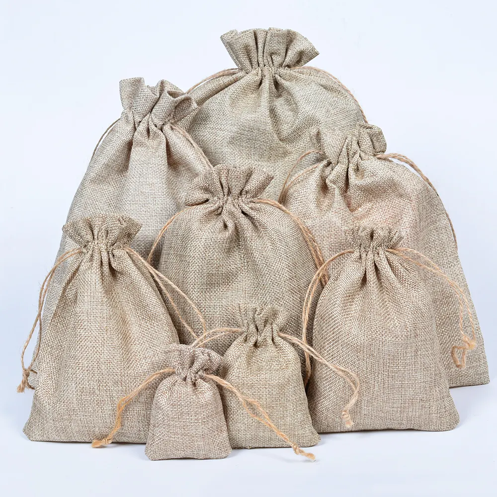 Özel logo jüt İpli çanta kenevir çuval takı hediye Hessian çuval bezinden çanta şeker kahve çekirdekleri için düğün Favor kılıfı