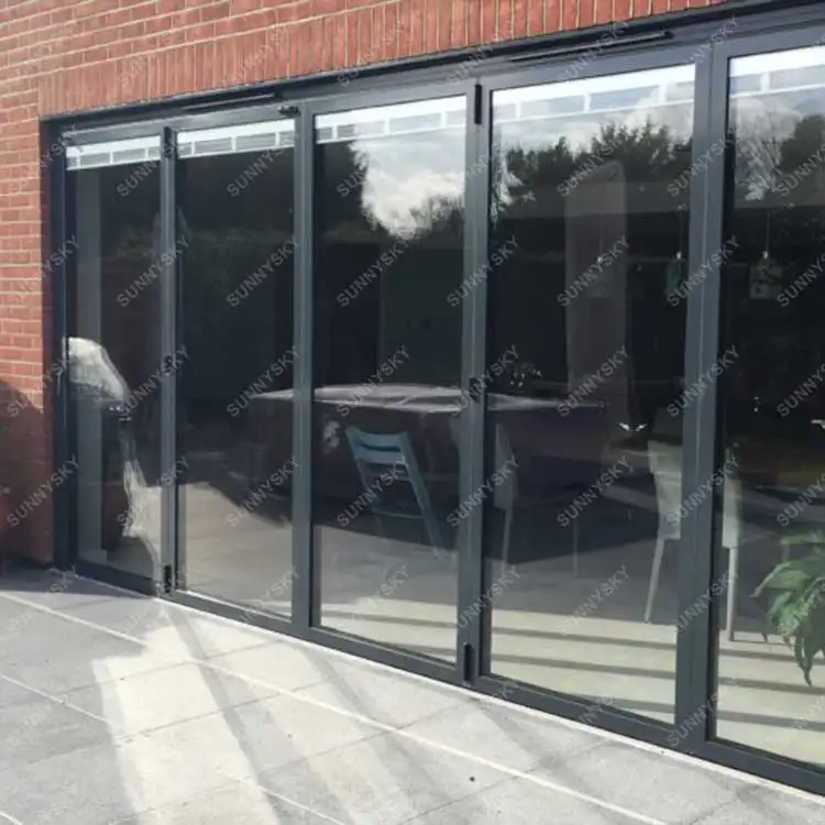 Sunnysky-Puertas plegables de vidrio esmerilado para el hogar, puerta de patio plegable de aluminio con doble acristalamiento