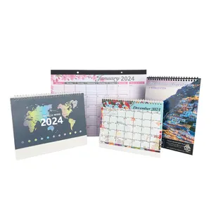 Kalender dinding 2024 Logo kustom kustom 2024 kalender dinding kalender Bulanan Tiongkok dengan Logo