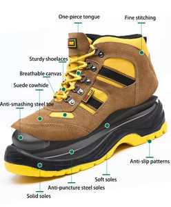 Unisex Work <b>Safety</b> <b>Shoes</b> Breathable Anti Shatter Anti Slip Steel Toe Lace-up Microfiber Leather Upper Wear Resistant - Product Image 2