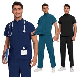 Conjuntos de Uniformes de Enfermería Unisex de Manga Corta con Cuello Alto y Cierre, Uniformes de Enfermera para Hospital, Parte Superior y Pantalones con Múltiples Bolsillos - Product Image 2
