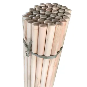 Kustom grosir tongkat kayu bulat alami untuk pegangan sapu kayu pel