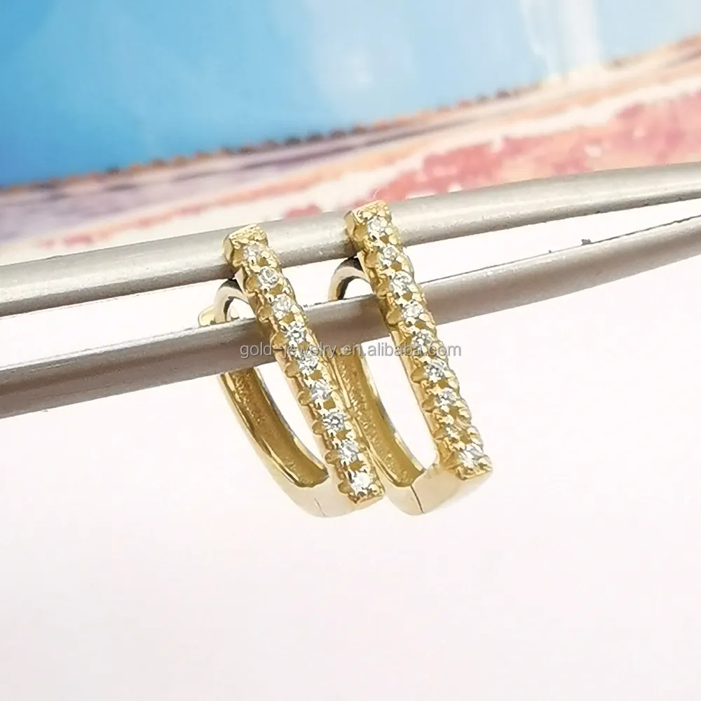 Factory Wholesale 9 18k Real Genuine Gold Cubic Zircon Solid Gold Earring Elegant Women Jewelry Gold Earrings
