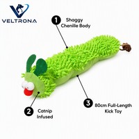 Jouet en peluche pour chat, chenille verte bouclée, 80 cm de long, avec yeux pompons, doux et câlin